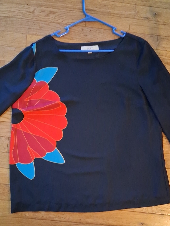 LOFT Tops - LOFT Lined Long Sleeve Navy Top, Size Large